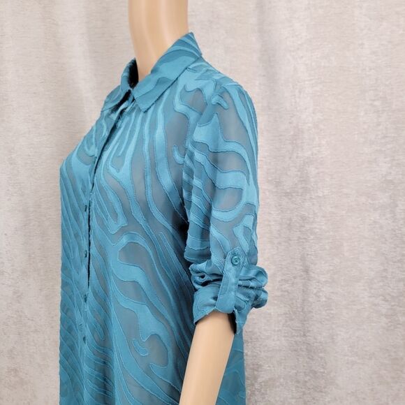 a la carte Blue Burn Out Sheer Zebra Pattern Tunic Adjustable Sleeves - Picture 7 of 12